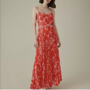 Karen Millen Red Floral Spaghetti-Strap Pleated Maxi Dress